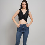 Women V-neck Crop Fitted Top