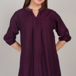 Women Embellished Mandarin Collar Cotton Top