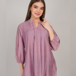 Women Gathered or Pleated V-Neck Regular Sleeves Cotton Top