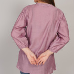 Women Gathered or Pleated V-Neck Regular Sleeves Cotton Top