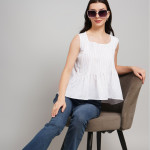 Women Cotton Square Neck Peplum Top