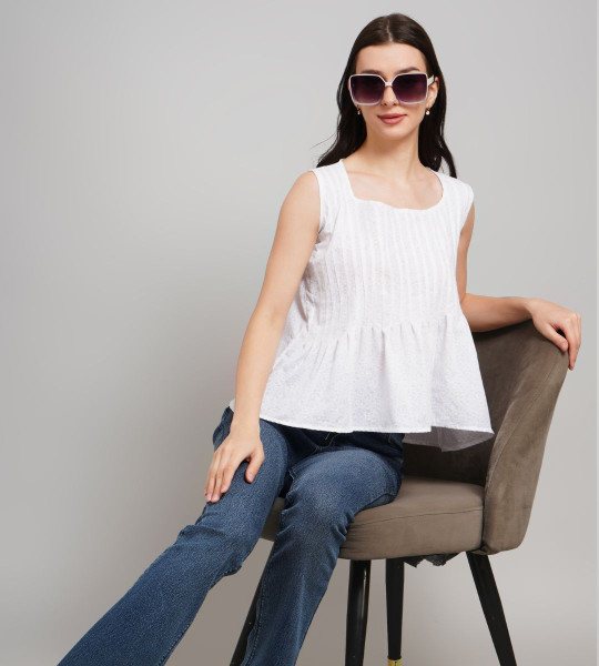 Women Cotton Square Neck Peplum Top