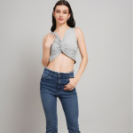 Women Solid V-Neck Sleeveless Crop Top