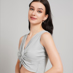 Women Solid V-Neck Sleeveless Crop Top