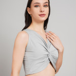 Women Solid V-Neck Sleeveless Crop Top