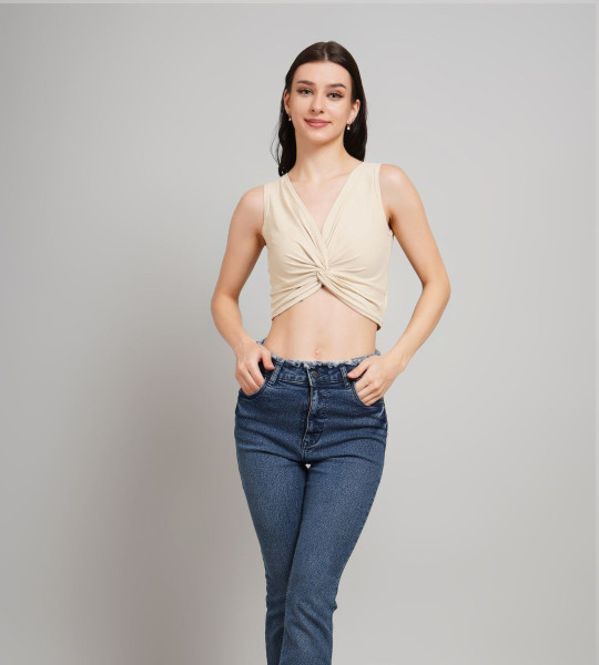 Women V-Neck Wrap Crop Top