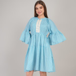 Women Checked Flared Sleeve Gathered or Pleated Tiered A-Line Dress