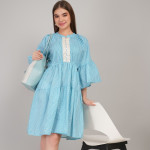 Women Checked Flared Sleeve Gathered or Pleated Tiered A-Line Dress