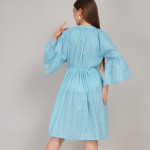 Women Checked Flared Sleeve Gathered or Pleated Tiered A-Line Dress