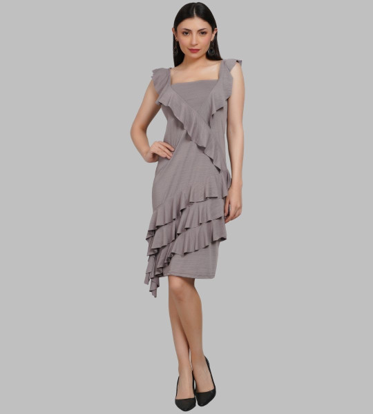 Striped Ruffles Detail A-Line Dress