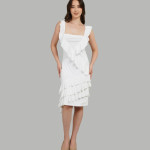 Women Square Neck Ruffles Sheath Dress