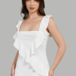 Women Square Neck Ruffles Sheath Dress