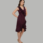 Women Ruffles Knee Length Tulip Hem Sheath Dress
