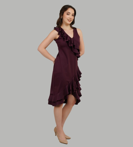 Women Ruffles Knee Length Tulip Hem Sheath Dress