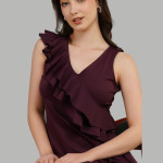 Women Ruffles Knee Length Tulip Hem Sheath Dress