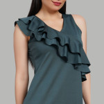 Women Solid Ruffles Sheath Midi Dress