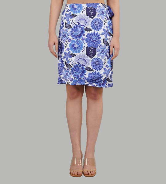Floral Printed Wrap Above Knee Length Skirt
