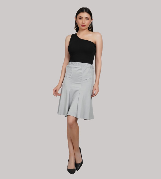 High Waist Flared Knee Length Skirt