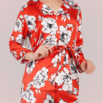 Printed Shawl Neck Satin Shirt With Trouser