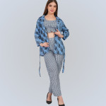 Collared Neck Long Sleeves Tunic With Trousers