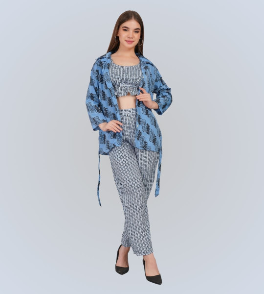 Collared Neck Long Sleeves Tunic With Trousers