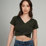 Women's Solid Crop Wrap top