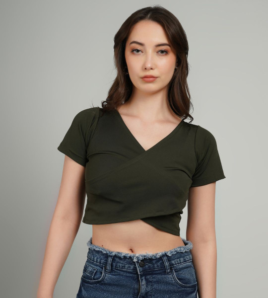 Women's Solid Crop Wrap top