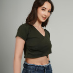 Women's Solid Crop Wrap top