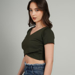 Women's Solid Crop Wrap top