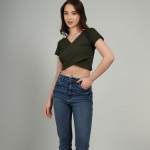Women's Solid Crop Wrap top